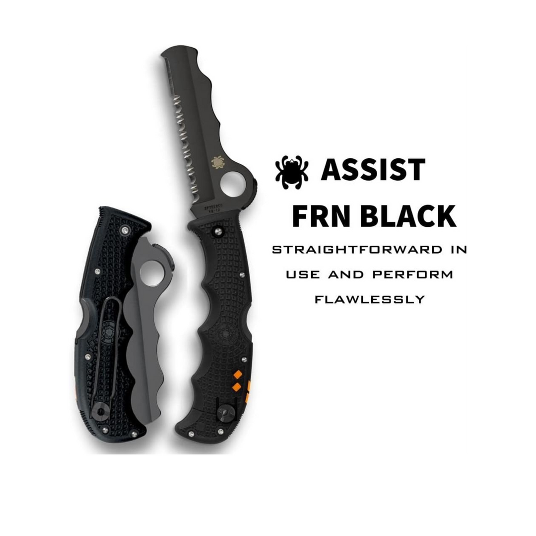 Spyderco Assist Folding Knife - 3.69" Serrated Black Sheepsfoot Blade
