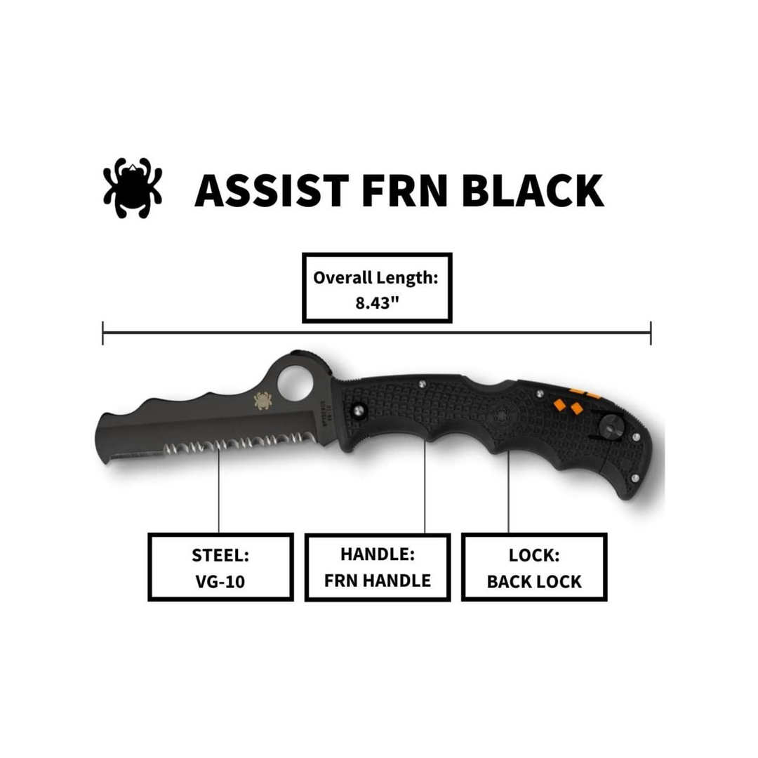 Spyderco Assist Folding Knife - 3.69" Serrated Black Sheepsfoot Blade