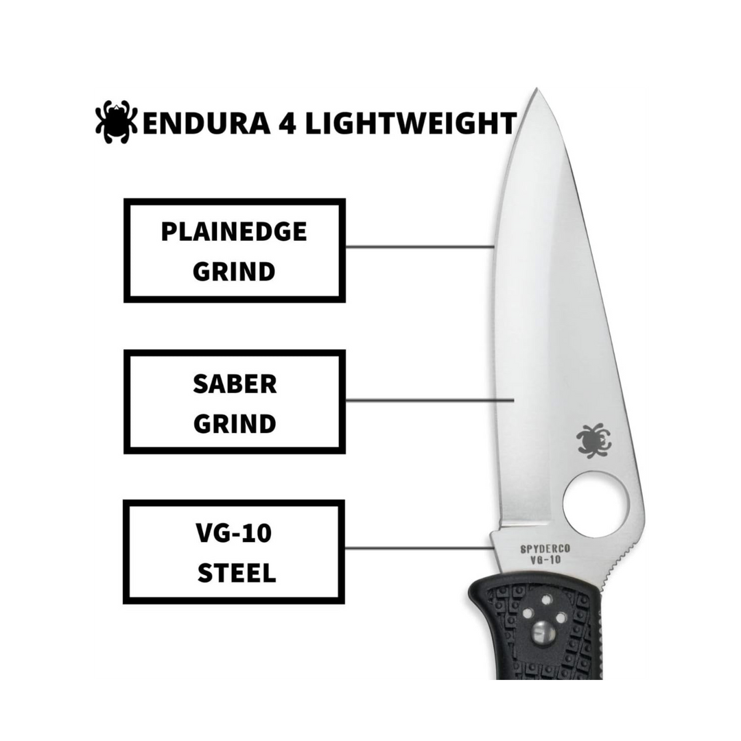 Spyderco Endura 4 Lightweight Folding Knife 3.80 VG-10 Steel Blade FRN Handle