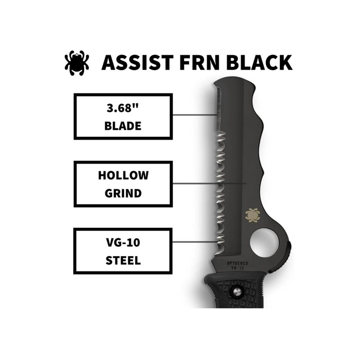 Spyderco Assist Folding Knife - 3.69" Serrated Black Sheepsfoot Blade