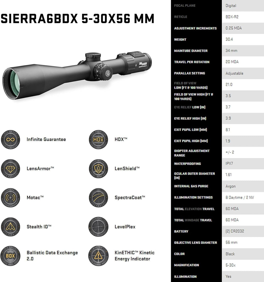 Sig Sauer SIERRA6BDX 5-30x56mm Riflescope