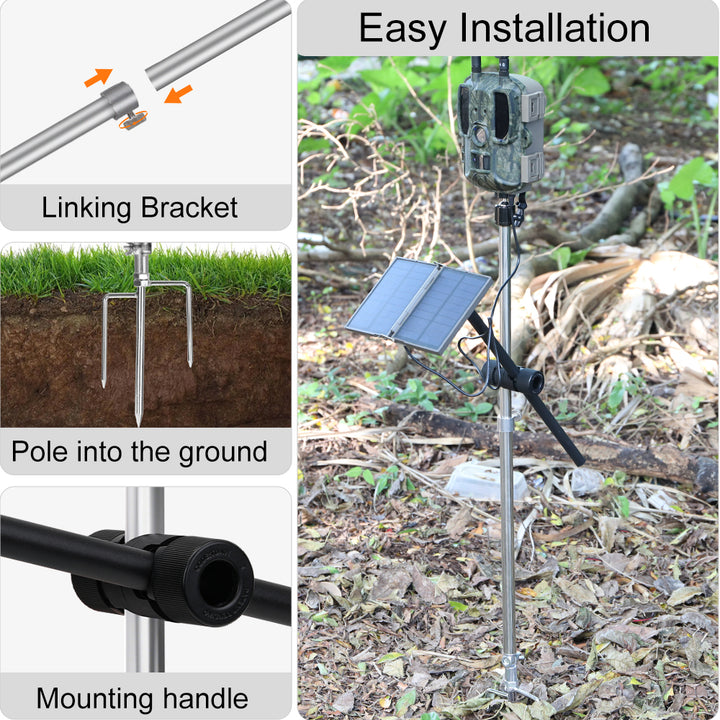 Adjustable Steel Double Tripod Mounting Post for Trail Cameras & Solar Panels - 19"-33"