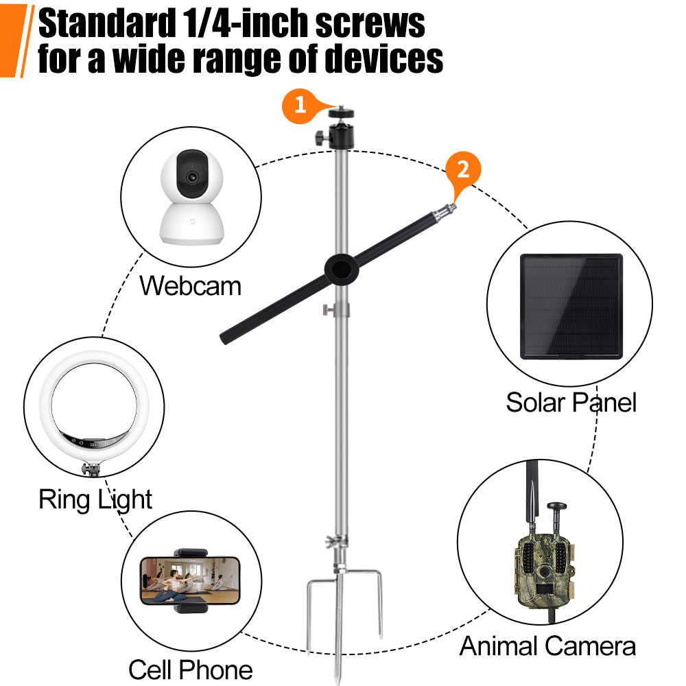 Adjustable Steel Double Tripod Mounting Post for Trail Cameras & Solar Panels - 19"-33"
