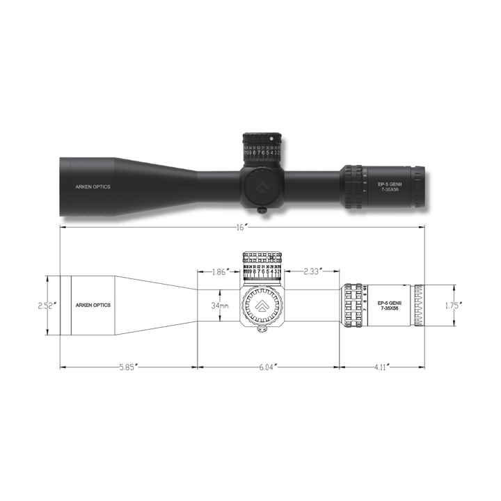 Arken Optics EP-5 7-35X56mm Gen 2 FFP Illuminated VPR - Zero Stop - 34mm Tube Riflescope