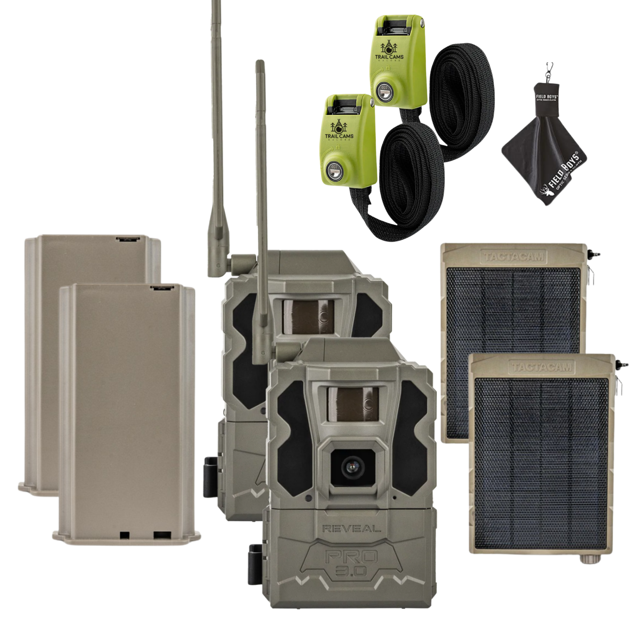 Buy 2 & Save! Tactacam Reveal Pro 3.0 with Lithium Batteries, Solar Panels, Lockable Steel Reinforced Straps and Cleaning Cloth