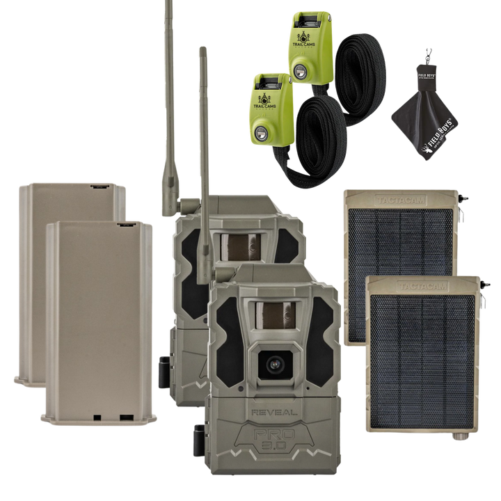 Buy 2 &amp; Save! Tactacam Reveal Pro 3.0 with Lithium Batteries, Solar Panels, Lockable Steel Reinforced Straps and Cleaning Cloth