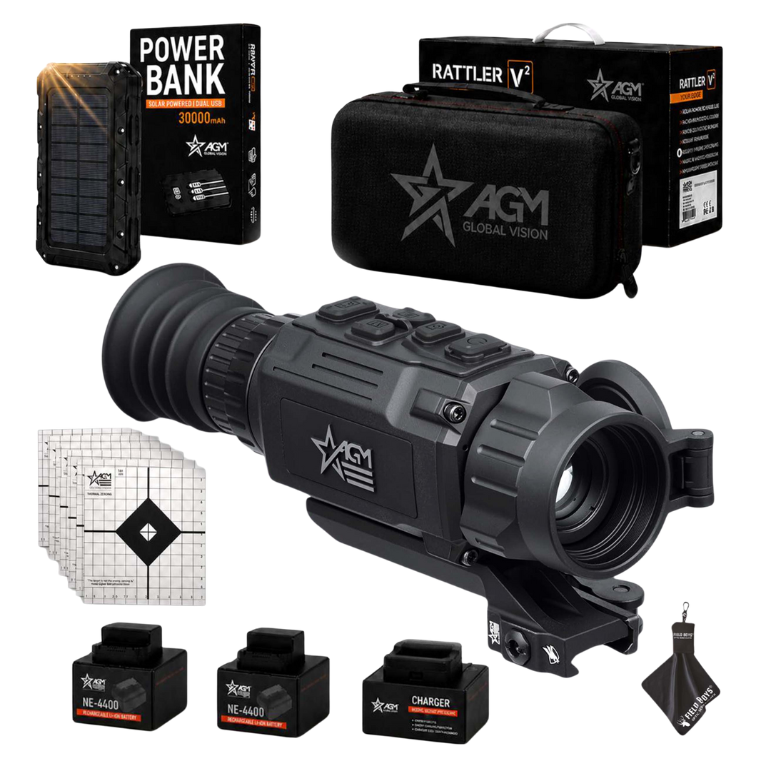 AGM Rattler V2 19-256 Thermal Scope Bundle with Solar Power Bank, Thermal Targets &amp; Lens Cloth