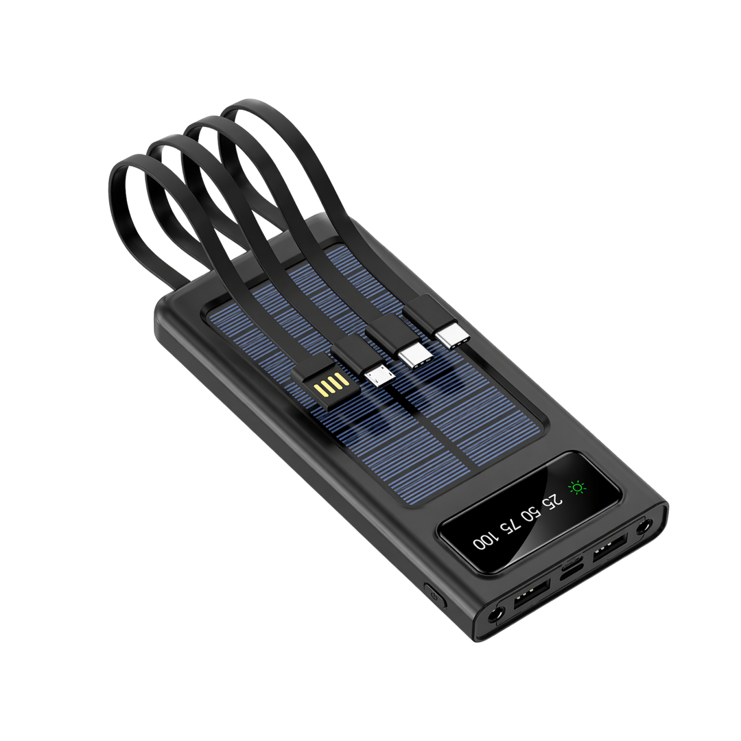 Solar Power Bank with Fast Charging & LED Light – Waterproof Portable Charger