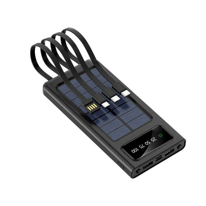 Solar Power Bank with Fast Charging & LED Light – Waterproof Portable Charger