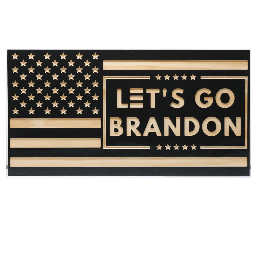 Let's Go Brandon Handcrafted American Flag Wall Art Wood Engraved Décor (21.5 x 11.2)