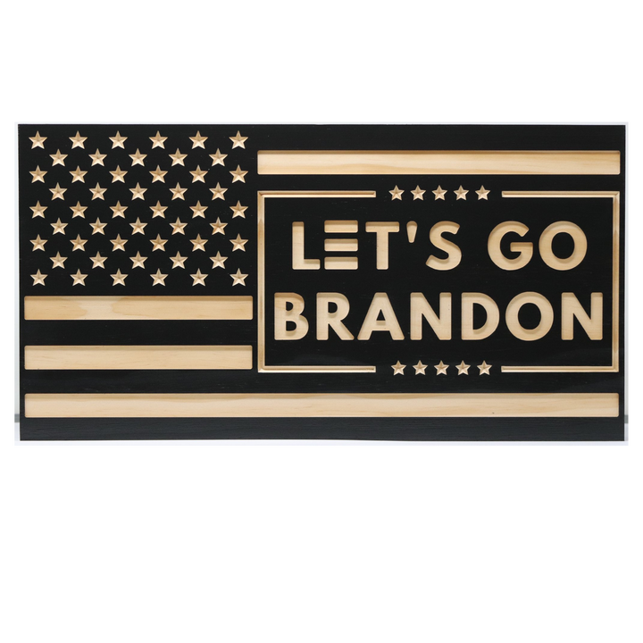 Let's Go Brandon Handcrafted American Flag Wall Art Wood Engraved Décor (21.5 x 11.2)