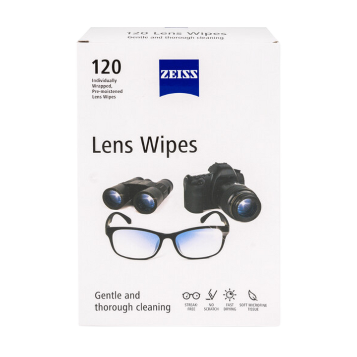 ZEISS Lens Wipes (120-Pack) Pre-Moistened, Streak-Free Cleaning for Lenses and Screens