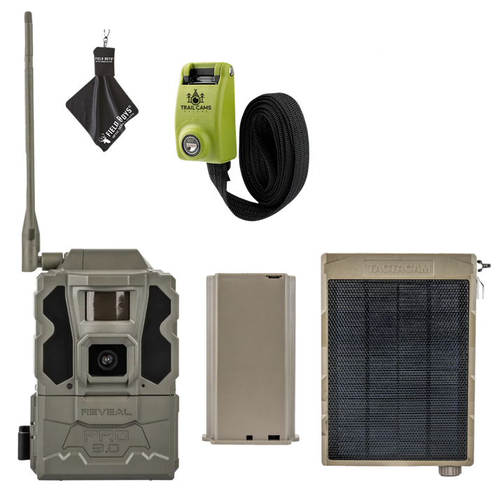 Bundle Savings! Tactacam Reveal Pro 3.0 with Lithium Battery Pack, Solar Panel, Lockable Strap and Cleaning Cloth