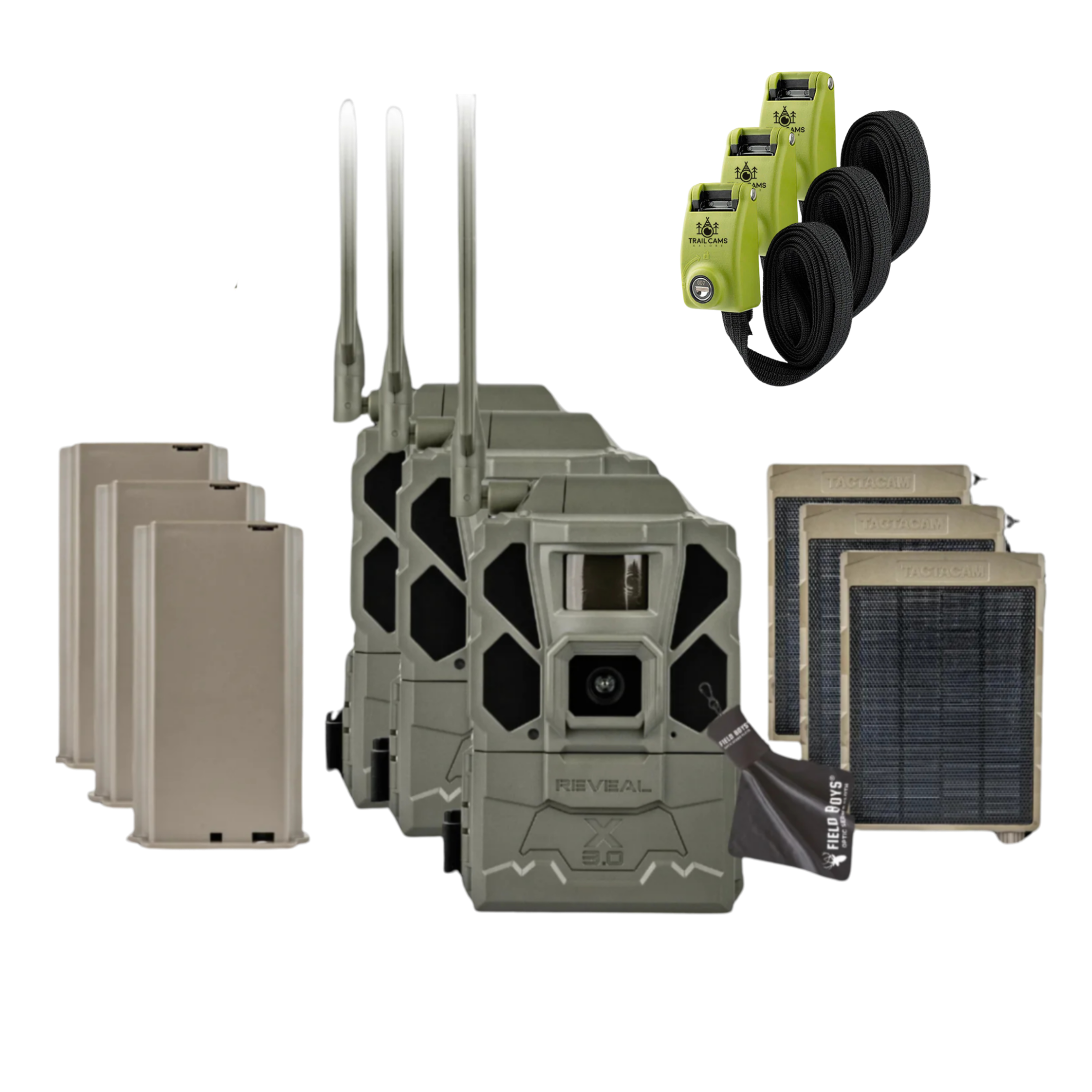 Buy 3 & Save! Tactacam Reveal X Gen 3.0 with Lithium Batteries, Solar Panels, Lockable Steel Reinforced Straps and Cleaning Cloth