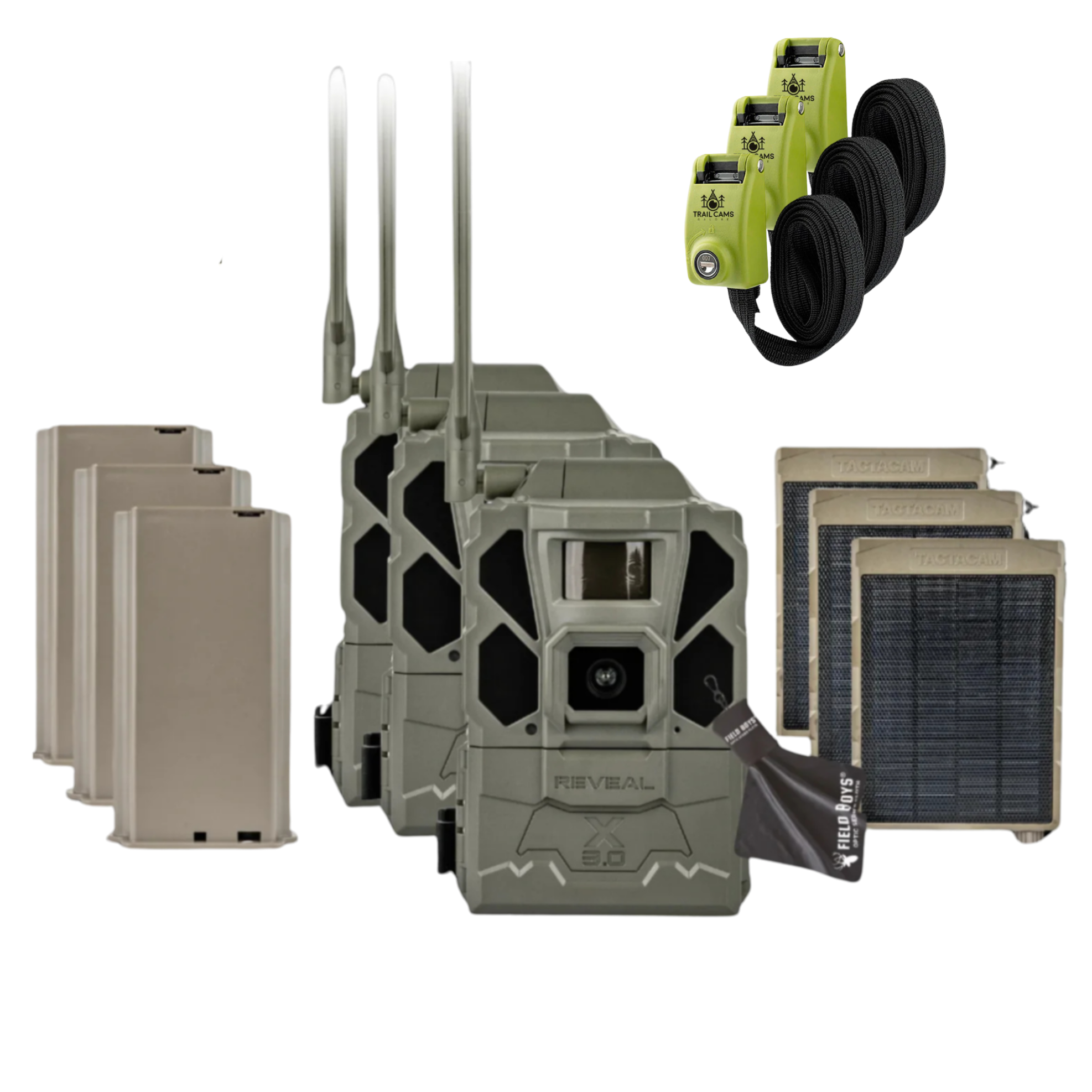Buy 3 & Save! Tactacam Reveal X Gen 3.0 with Lithium Batteries, Solar Panels, Lockable Steel Reinforced Straps and Cleaning Cloth
