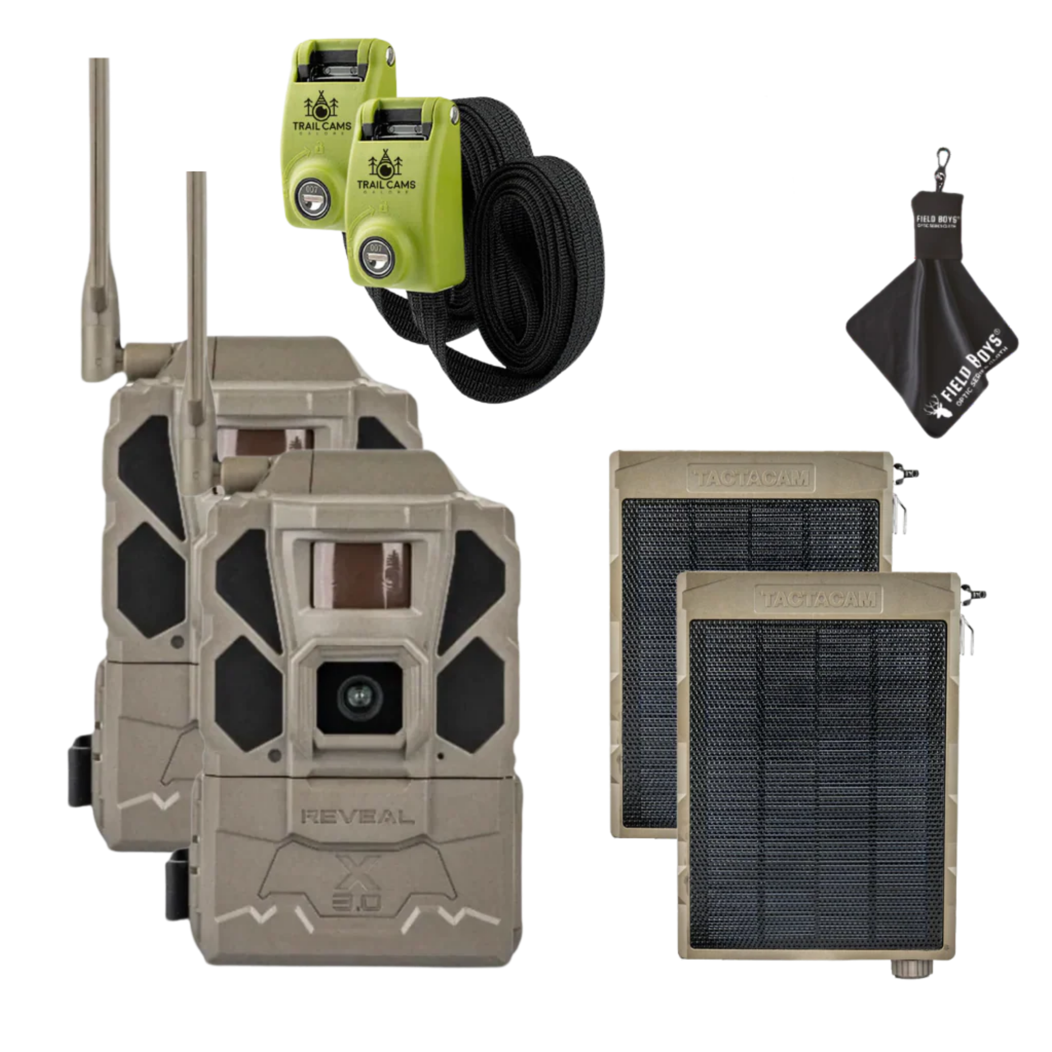 Buy 2 & Save! Tactacam Reveal X Gen 3.0 with Solar Panels, Lockable Steel Reinforced Straps, and Cleaning Cloth