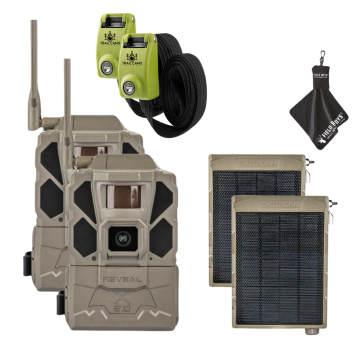 Buy 2 &amp; Save! Tactacam Reveal X Gen 3.0 with Solar Panels, Lockable Steel Reinforced Straps, and Cleaning Cloth
