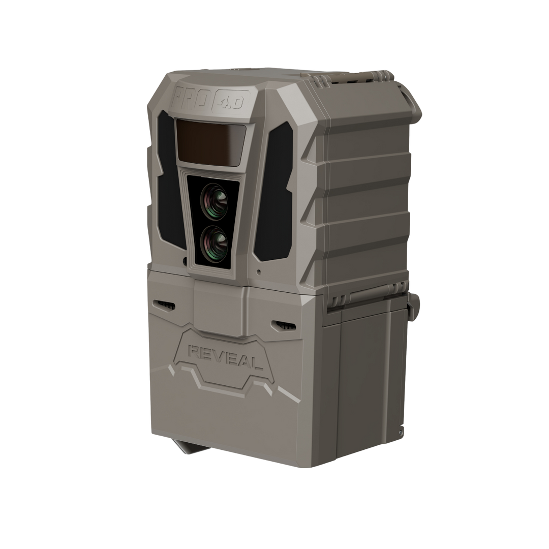 Buy 4 &amp; Save! Tactacam Reveal Pro 4.0 Power Bundles with R5 Solar Panels, FlexPack R10 Batteries, Lockable Steel Reinforced Straps, and Cleaning Cloth