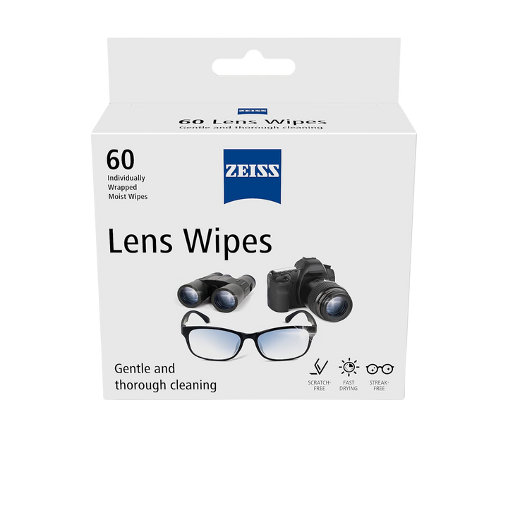 ZEISS Lens Cleaning Wipes Pre-Moistened, Individually Wrapped for Binoculars, Glasses 60 Count