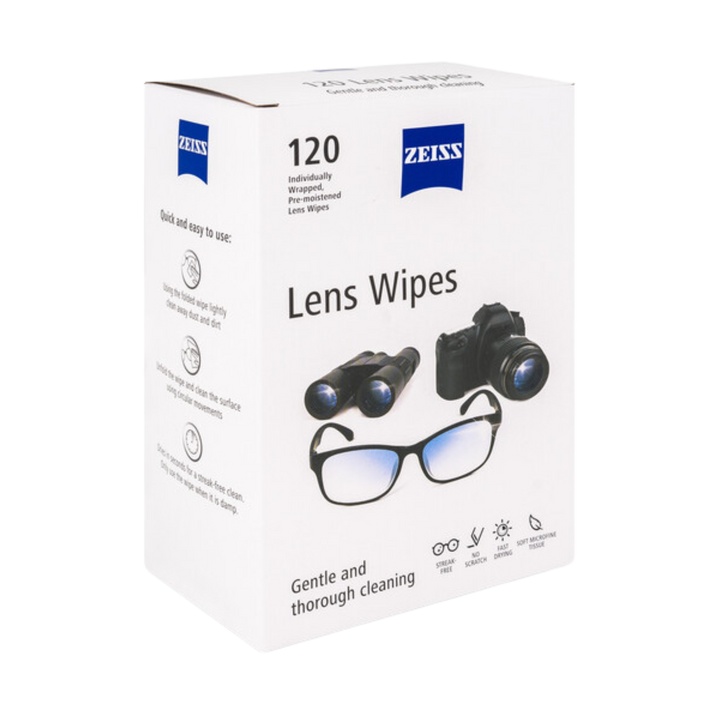 ZEISS Lens Wipes (120-Pack) Pre-Moistened, Streak-Free Cleaning for Lenses and Screens