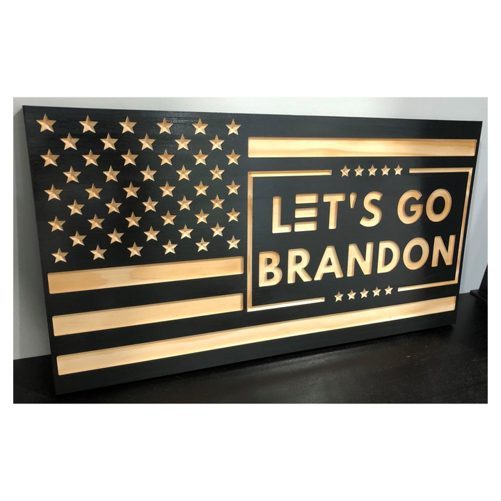 Let's Go Brandon Handcrafted American Flag Wall Art Wood Engraved Décor (21.5 x 11.2)