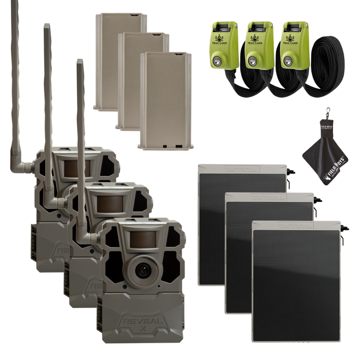 Buy 3 &amp; Save! Tactacam Reveal X Gen 2.0 with Lithium Batteries, Solar Panels, Lockable Straps and Cleaning Cloth