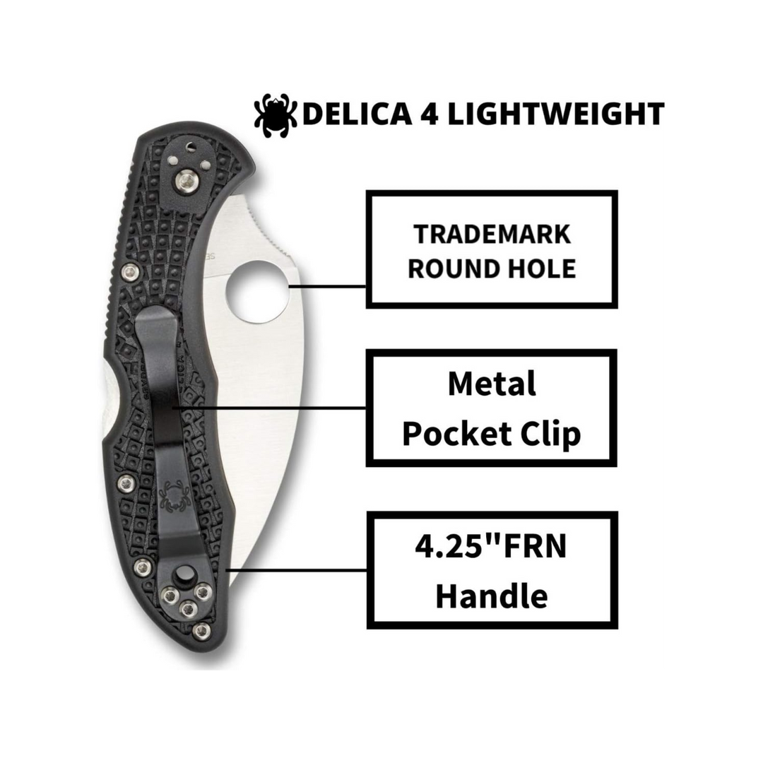 Spyderco Delica 4 Lightweight Wharncliffe Blade Folding Knife VG-10 Steel Black FRN Handle