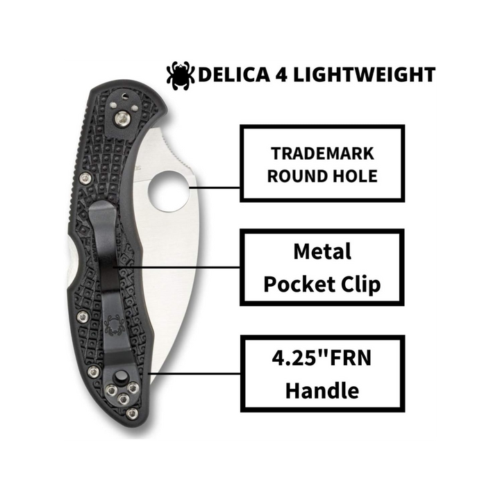 Spyderco Delica 4 Lightweight Wharncliffe Blade Folding Knife VG-10 Steel Black FRN Handle