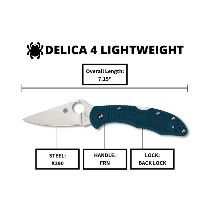 Spyderco Delica 4 Lightweight Folding Knife K390 Steel Blade  Blue FRN Handle