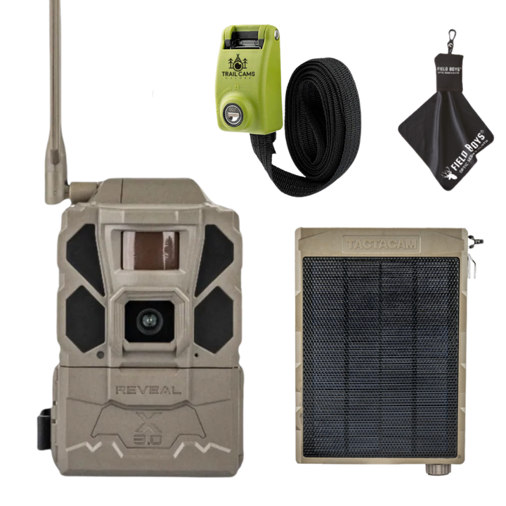 Bundle Savings! Tactacam Reveal X Gen 3.0 with Solar Panel, Steel Reinforced Lockable Strap, and Cleaning Cloth