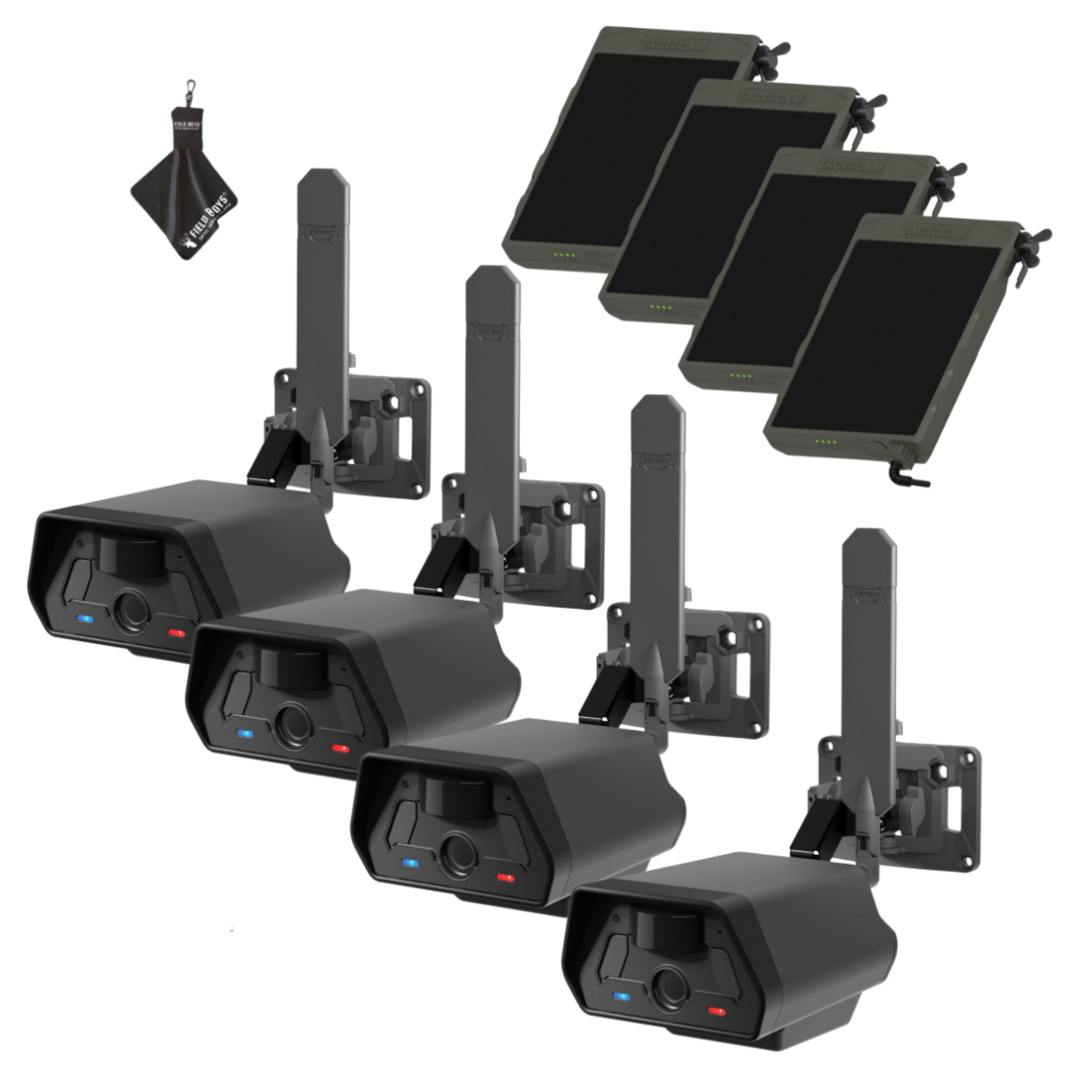 4-Pack with Solar Panels Bundle! Tactacam Defend Security Camera No Wi-Fi Needed, Cellular Connection