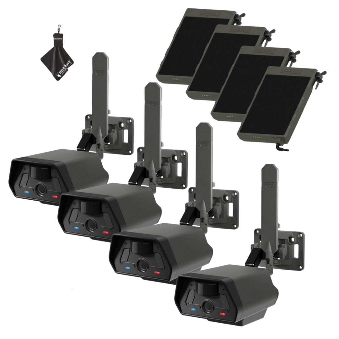 4-Pack with Solar Panels Bundle! Tactacam Defend Security Camera No Wi-Fi Needed, Cellular Connection