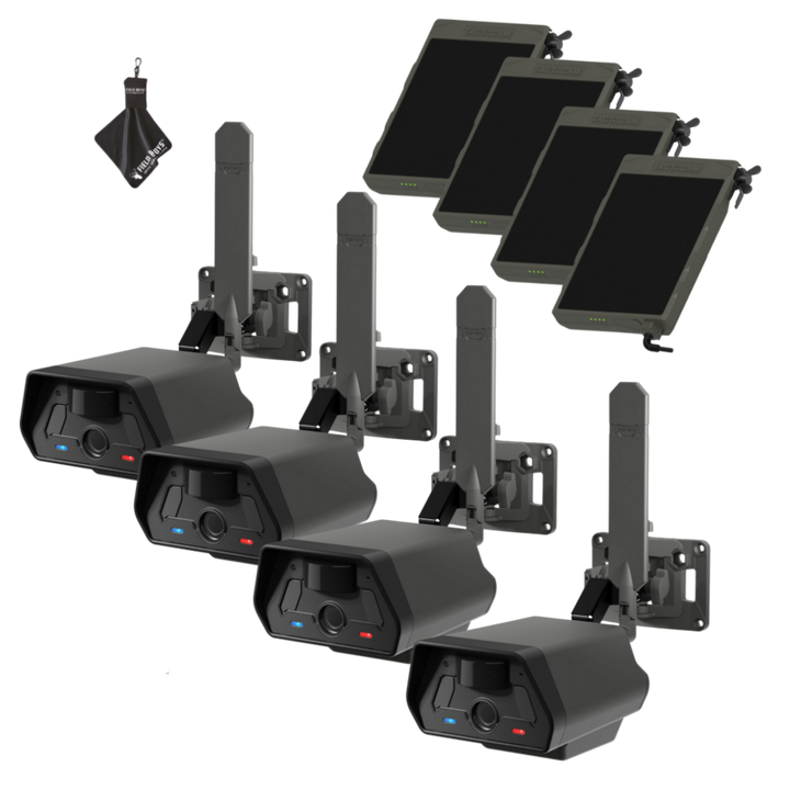 4-Pack with Solar Panels Bundle! Tactacam Defend Security Camera No Wi-Fi Needed, Cellular Connection