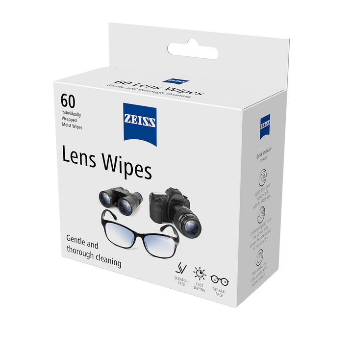 ZEISS Lens Cleaning Wipes Pre-Moistened, Individually Wrapped for Binoculars, Glasses 60 Count