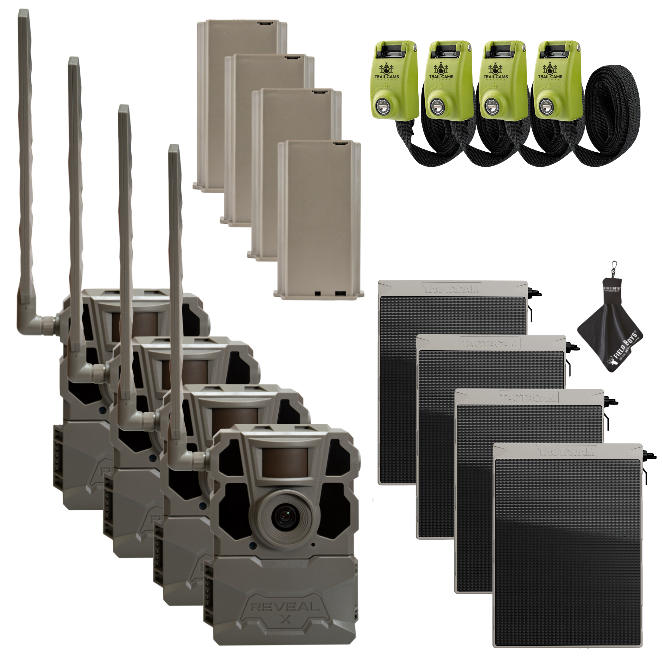 Buy 4 & Save! Tactacam Reveal X Gen 2.0 with Lithium Batteries, Solar Panels, Lockable Steel Reinforced Straps and Cleaning Cloth