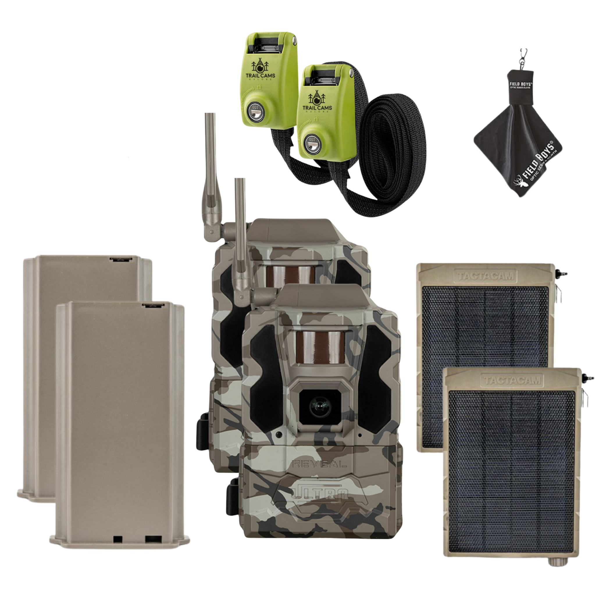 Buy 2 & Save! Tactacam Reveal Ultra Cellular Trail Camera with Solar Panels, Lithium Batteries, Steel Reinforced Straps and Cleaning Cloth