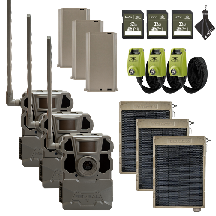 Buy 3 & Save! TACTACAM REVEAL X GEN 2.0 with Lipo Batteries, Solar Panels, and SD Cards