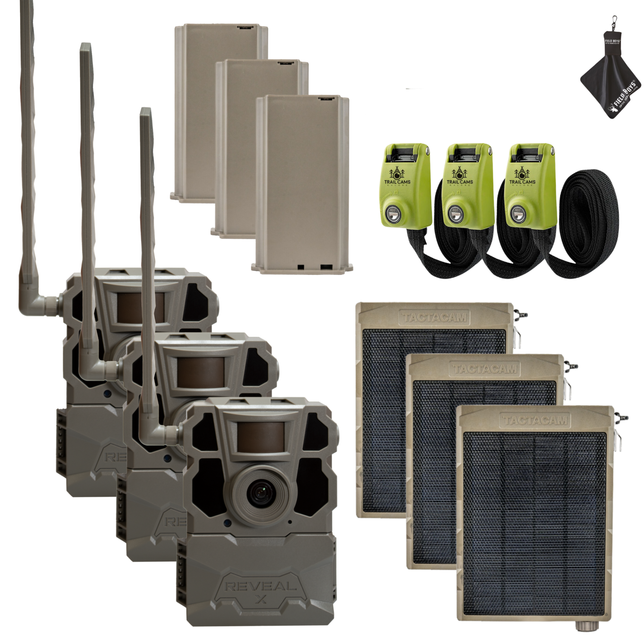 Buy 3 & Save! Tactacam Reveal X Gen 2.0 with Lithium Batteries, Solar Panels, Lockable Straps and Cleaning Cloth
