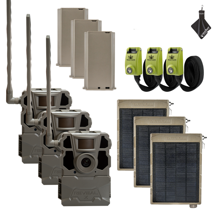 Buy 3 &amp; Save! Tactacam Reveal X Gen 2.0 with Lithium Batteries, Solar Panels, Lockable Straps and Cleaning Cloth