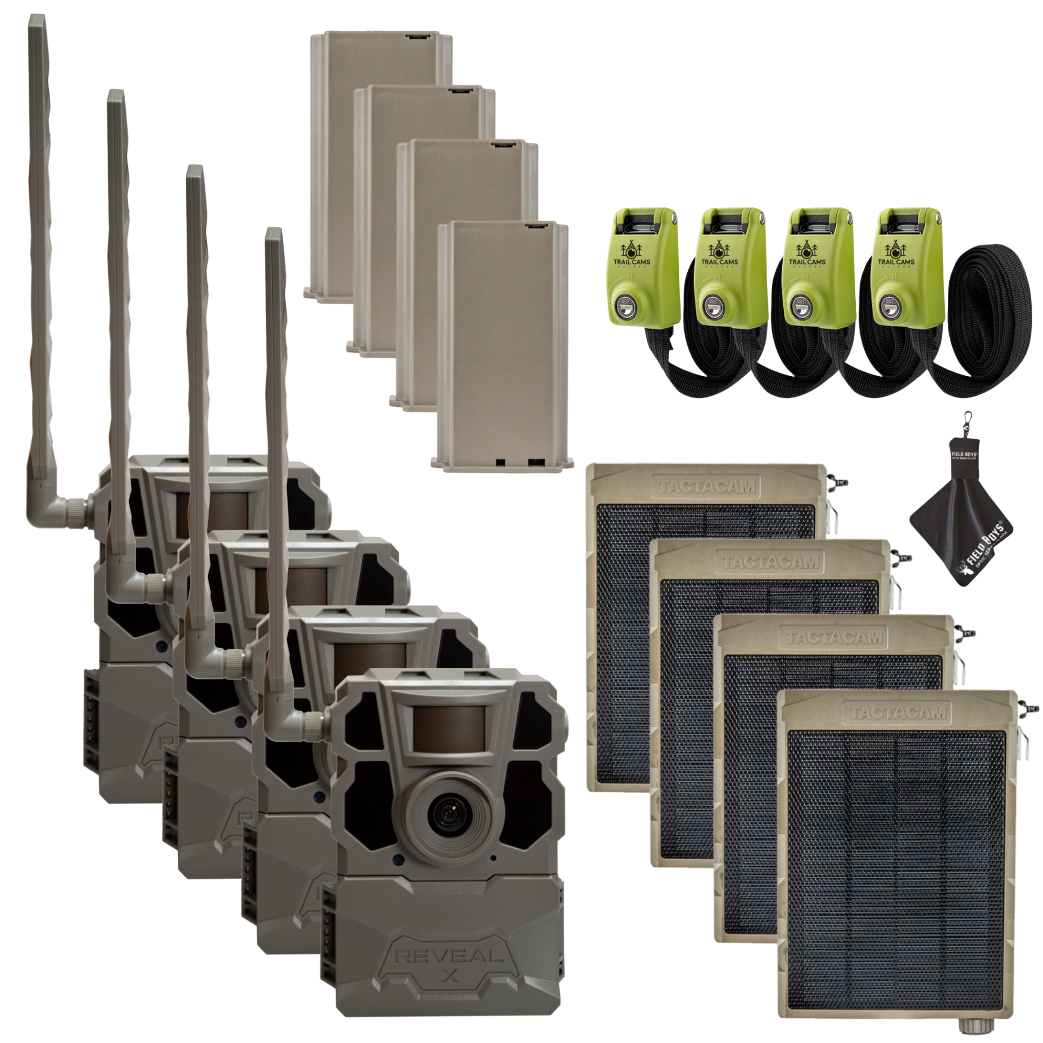 Buy 4 & Save! Tactacam Reveal X Gen 2.0 with Lithium Batteries, Solar Panels, Lockable Steel Reinforced Straps and Cleaning Cloth