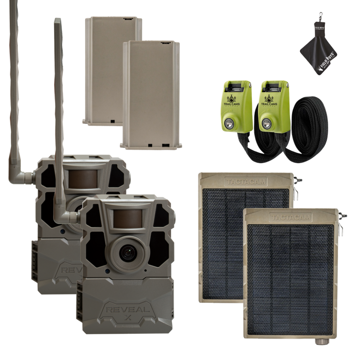 Buy 2 &amp; Save! Tactacam Reveal X Gen 2.0 with Lithium Batteries, Solar Panels, Lockable Steel Reinforced Straps and Cleaning Cloth