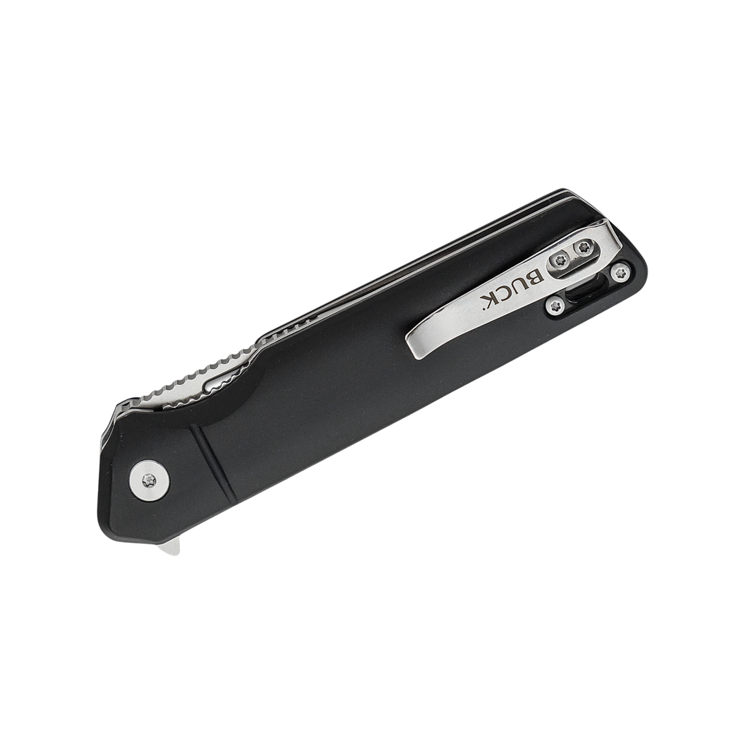 Buck Knife 239 Infusion Assisted Flipper Knife 3.25" Satin Drop Point Blade, Black Aluminum Handles, Liner Lock