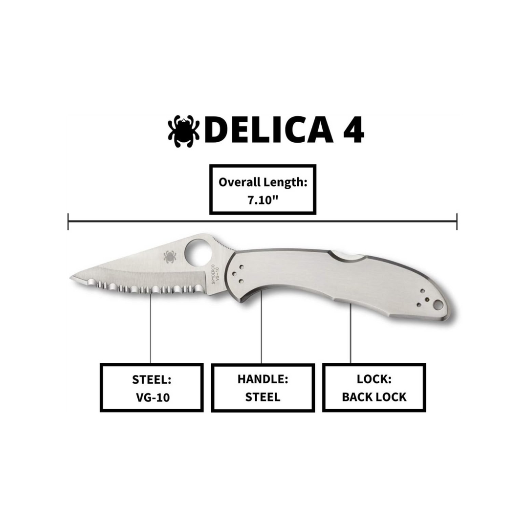 Spyderco Delica 4 Signature Folding Knife 2.95VG-10 Steel Blade Stainless Steel Handle