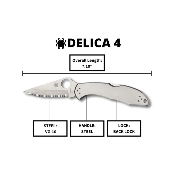 Spyderco Delica 4 Signature Folding Knife 2.95VG-10 Steel Blade Stainless Steel Handle