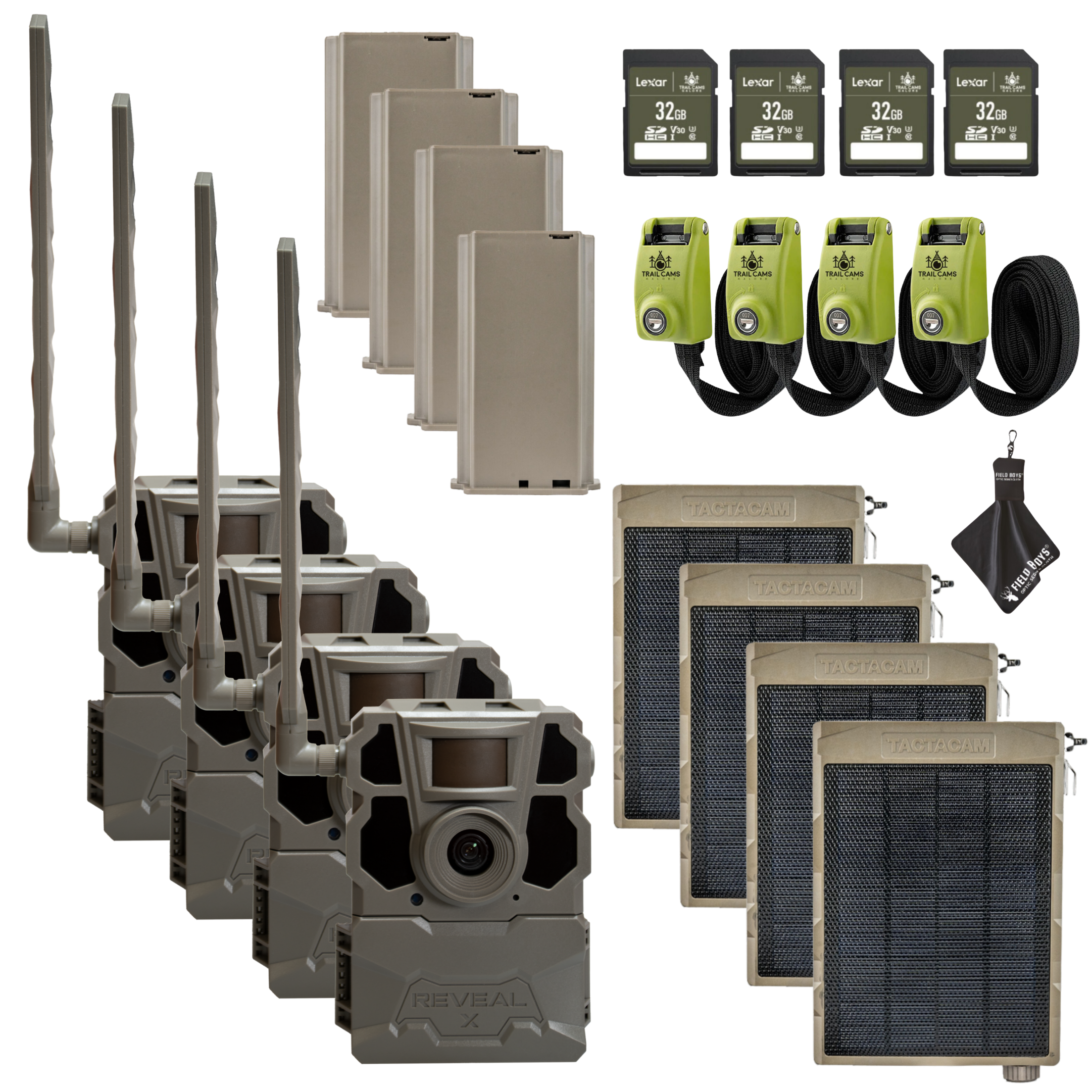 Buy 4 & Save! TACTACAM REVEAL X GEN 2.0 with Lipo Batteries, Solar Panels, and SD Cards