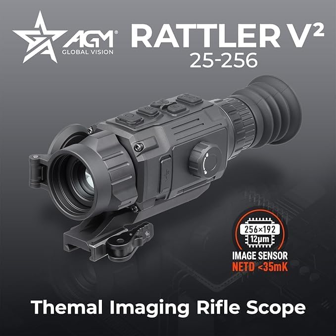AGM RattlerV2 25-256 Thermal Imaging Riflescope - 5 Thermal Targets + Optics Cloth Bundle