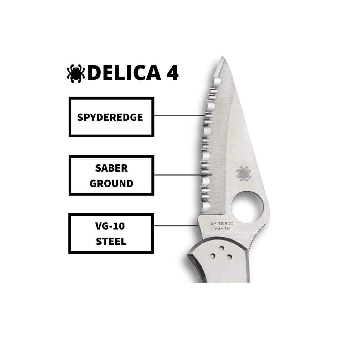 Spyderco Delica 4 Signature Folding Knife 2.95VG-10 Steel Blade Stainless Steel Handle