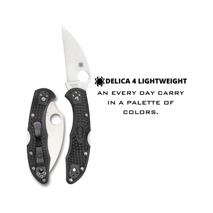 Spyderco Delica 4 Lightweight Wharncliffe Blade Folding Knife VG-10 Steel Black FRN Handle