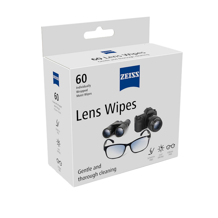 ZEISS Lens Cleaning Wipes Pre-Moistened, Individually Wrapped for Binoculars, Glasses 60 Count