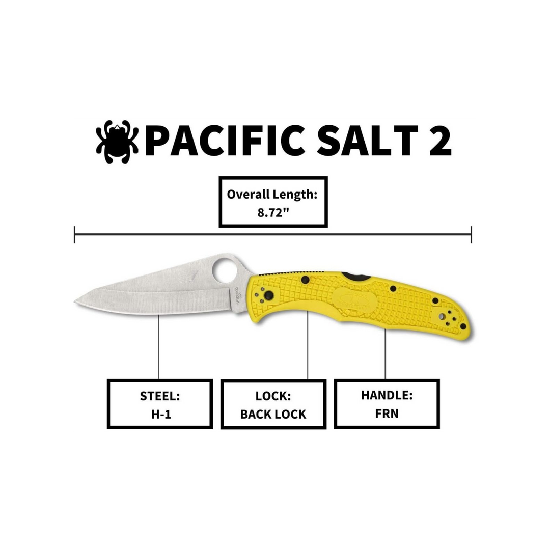 Spyderco Pacific Salt 2 Lightweight Knife 3.78 Corrosion Resistant H-1 Steel Blade Non-Slip Black FRN Handle